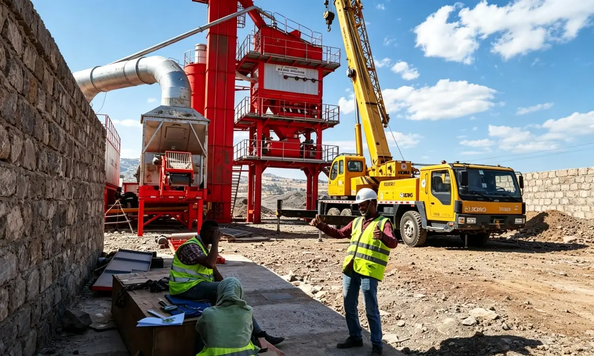 rapid assembly of mobile batch mix asphalt plant