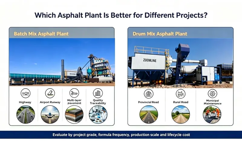 Applicable scenarios of Drum Mix Asphalt Plant and Batch Mix Asphalt Plant
