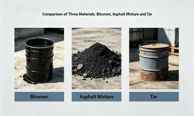 Comparison of Three Materials Bitumen, Asphalt Mixture and Tar