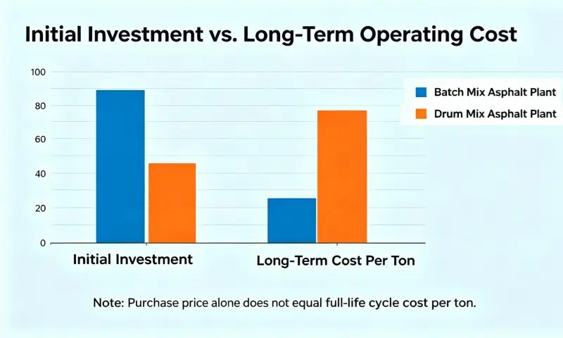 Initial Investment vs. Long-Term Operating Cost for Batch asphalt mixing plant and asphalt drum mix plant