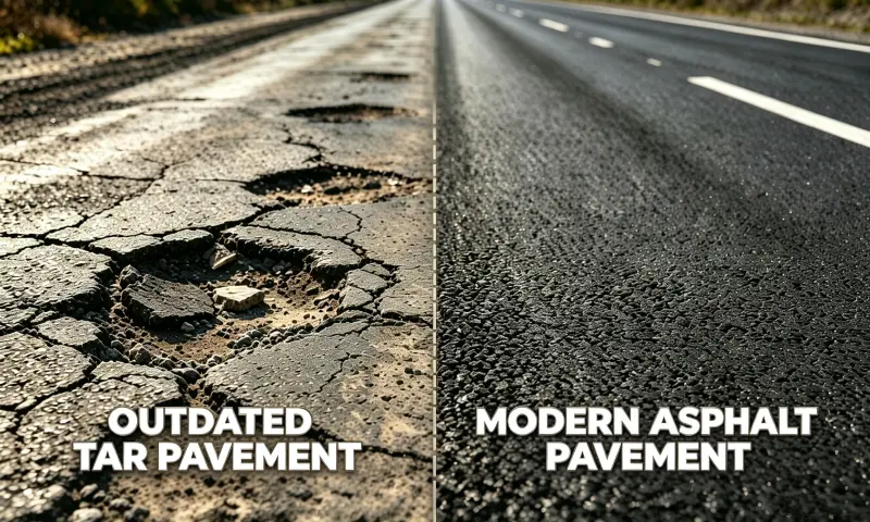 Outdated tar pavement vs modern asphalt pavement