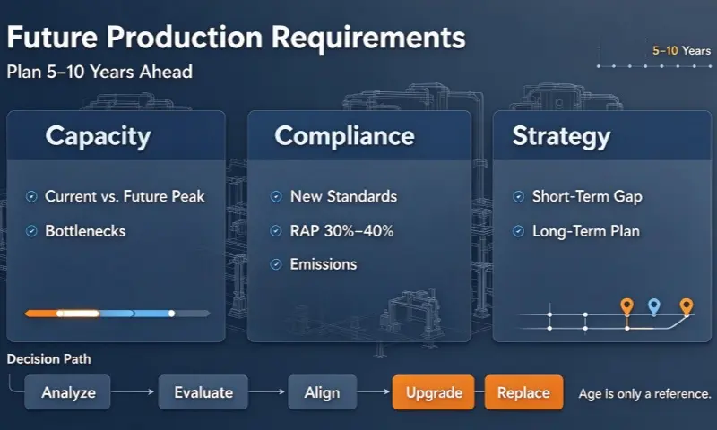 Zoomline asphalt mixing plant, evaluate future production requirements of existing asphalt plant